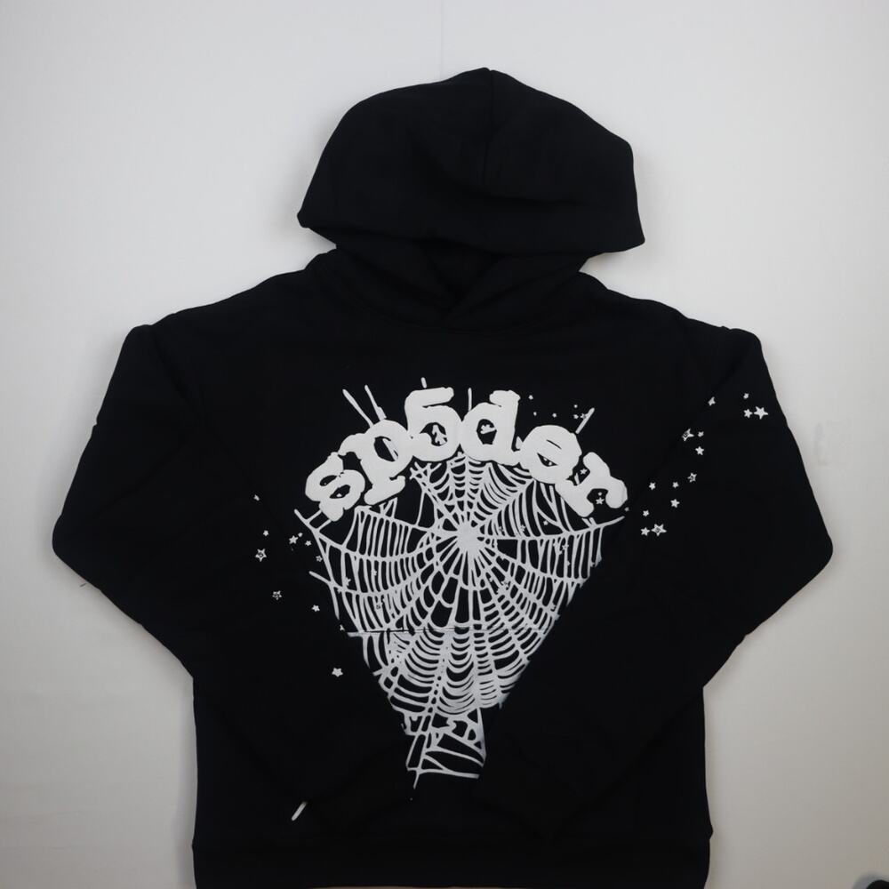 Sp5der OG Web Hoodie Black Size Small Puff Print Cotton Hoodie